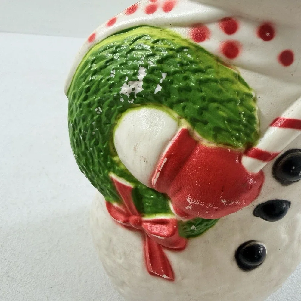 Vintage DAPOL Plastic Christmas Snowman W/ Wreath Blow Mold 12.5